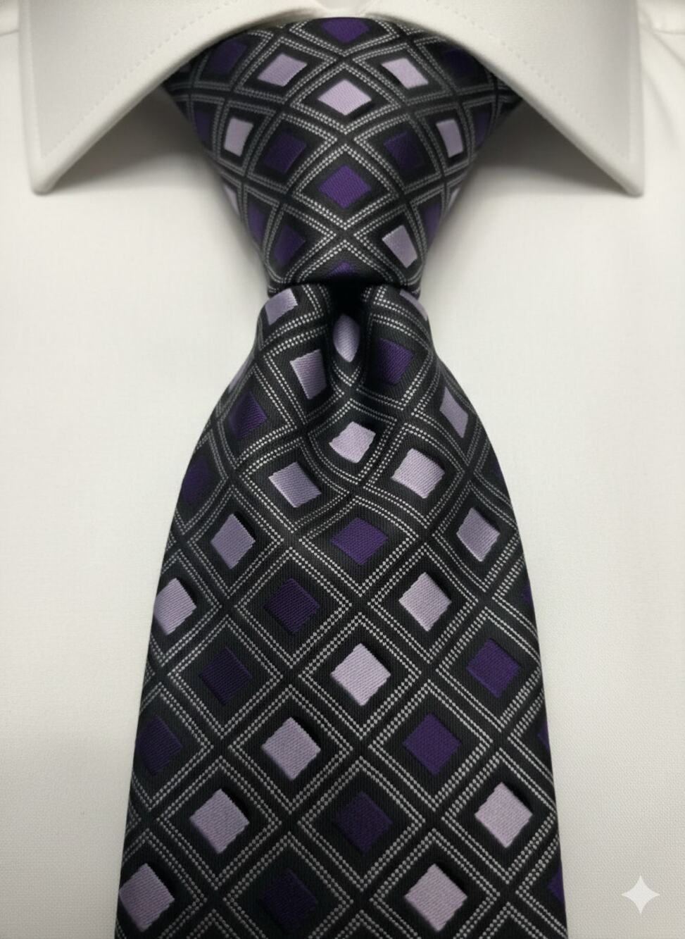 Bergamo New York purple grey white square geometric print tie - 59" - career - Picture 1 of 5